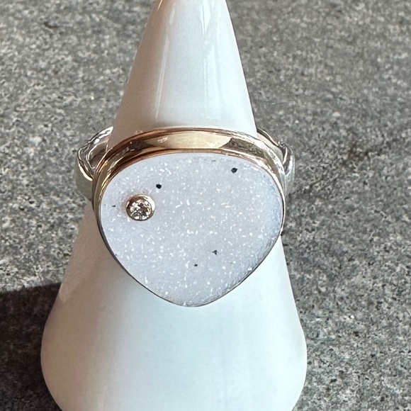 Jamie Joseph Teardrop Brazilian White Druzy with diamond.Size 7.75